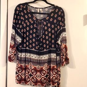 Cato blouse red, black, white.  3/4 sleeve 18/20 W.